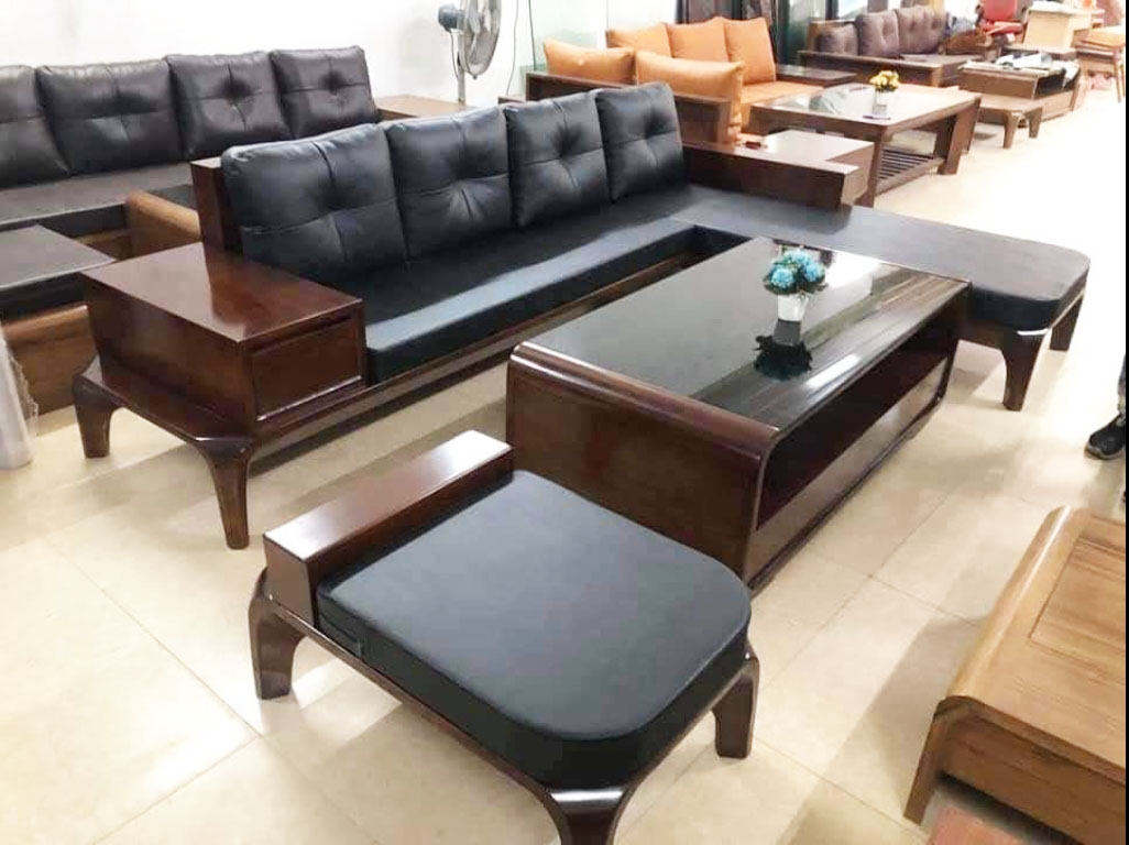 Sofa phòng khách gỗ sồi tự nhiên cao cấp góc L