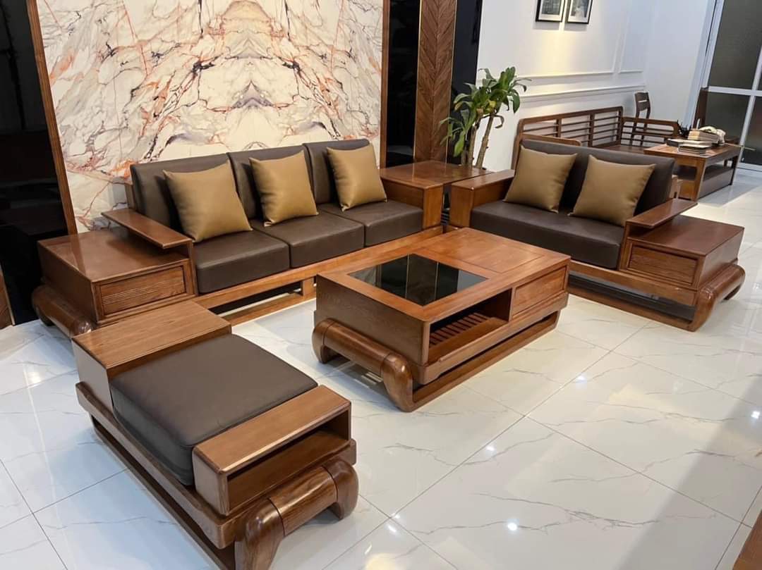 Bộ Sofa Phòng Khách Gỗ Sồi Tự Nhiên 2 Văng Hiện Đại